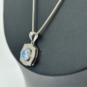 Blue Moissanite Pendant Necklace | 925 Sterling Silver | Italy Box Chain